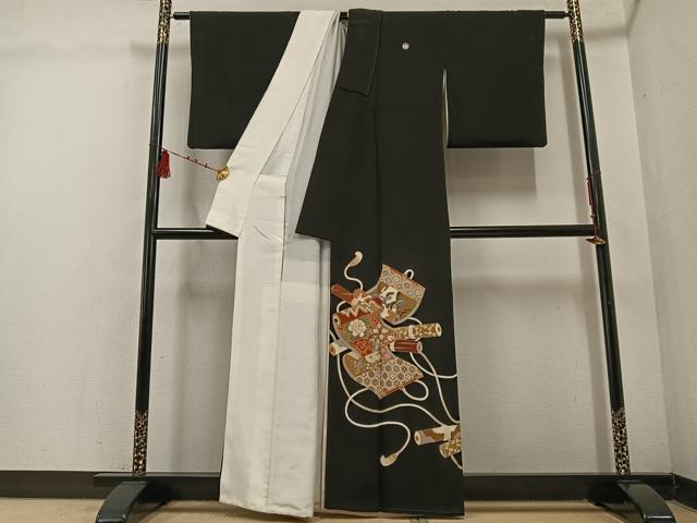 平和屋着物■豪華黒留袖 草花絵巻文 金彩 正絹 逸品 AABF3110ph