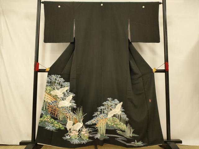 平和屋着物■豪華黒留袖 友禅 作家物 群鶴風景文 正絹 逸品 AABF3125fw