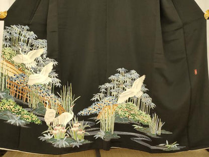 平和屋着物■豪華黒留袖 友禅 作家物 群鶴風景文 正絹 逸品 AABF3125fw
