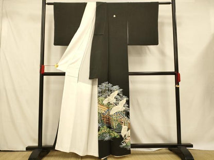 平和屋着物■豪華黒留袖 友禅 作家物 群鶴風景文 正絹 逸品 AABF3125fw