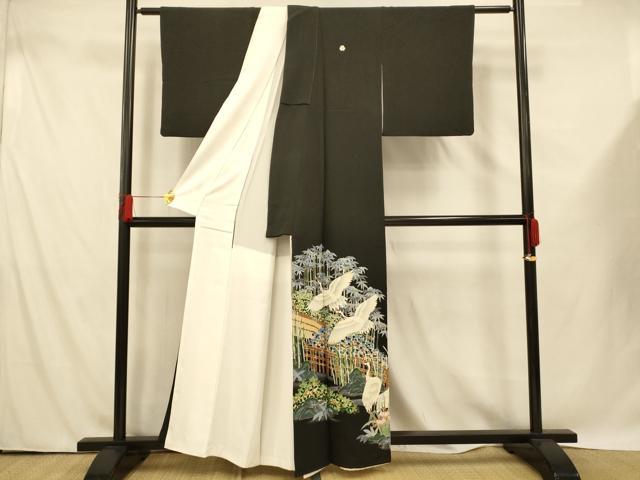 平和屋着物■豪華黒留袖 友禅 作家物 群鶴風景文 正絹 逸品 AABF3125fw