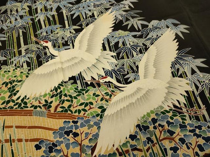 平和屋着物■豪華黒留袖 友禅 作家物 群鶴風景文 正絹 逸品 AABF3125fw