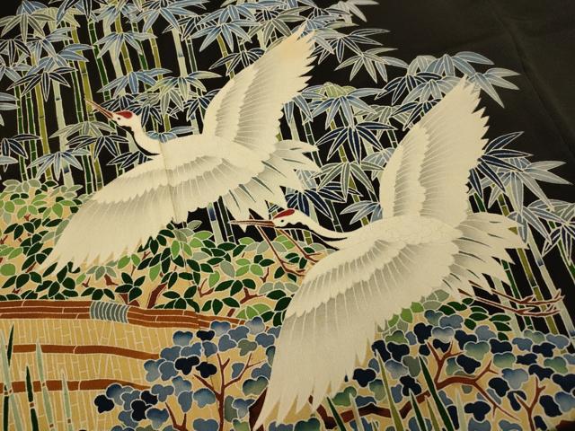 平和屋着物■豪華黒留袖 友禅 作家物 群鶴風景文 正絹 逸品 AABF3125fw