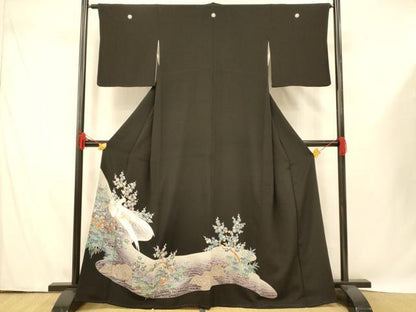 平和屋着物■豪華黒留袖 刺繍 鳳凰枝花文 金銀糸 金彩 正絹 逸品 AABF3127fw
