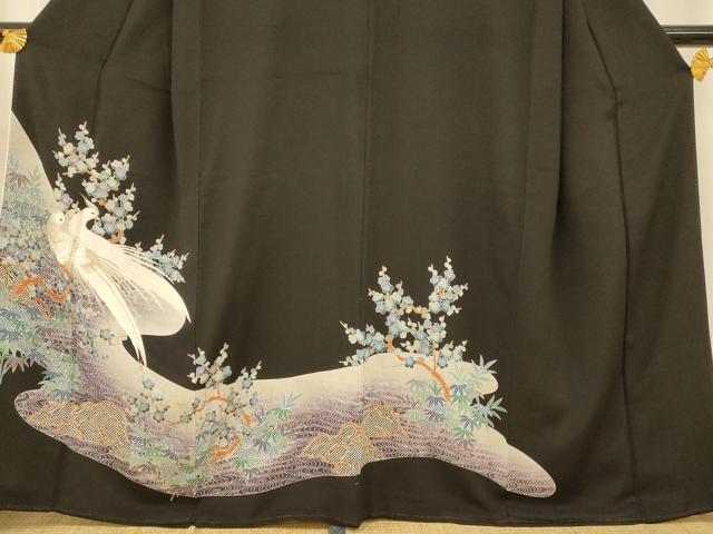 平和屋着物■豪華黒留袖 刺繍 鳳凰枝花文 金銀糸 金彩 正絹 逸品 AABF3127fw