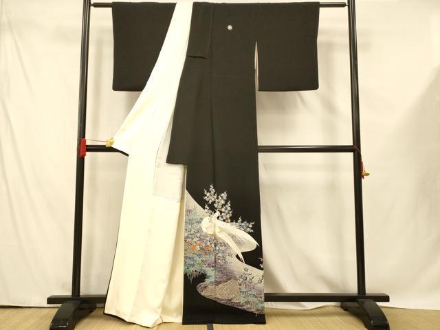 平和屋着物■豪華黒留袖 刺繍 鳳凰枝花文 金銀糸 金彩 正絹 逸品 AABF3127fw