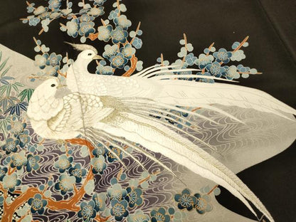平和屋着物■豪華黒留袖 刺繍 鳳凰枝花文 金銀糸 金彩 正絹 逸品 AABF3127fw