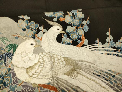 平和屋着物■豪華黒留袖 刺繍 鳳凰枝花文 金銀糸 金彩 正絹 逸品 AABF3127fw