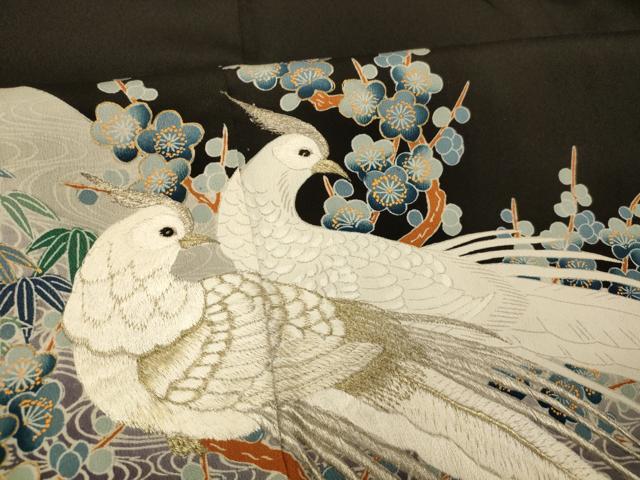 平和屋着物■豪華黒留袖 刺繍 鳳凰枝花文 金銀糸 金彩 正絹 逸品 AABF3127fw