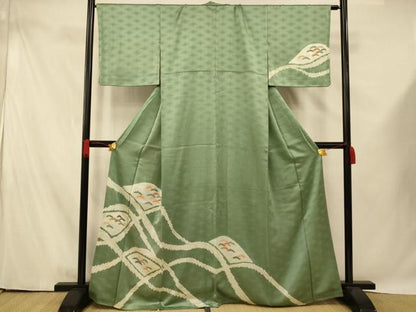 平和屋着物■訪問着 絞り 刺繍 山重ね松文 金彩 正絹 逸品 AABF3151fw