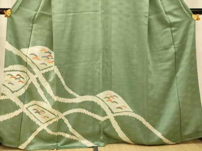 平和屋着物■訪問着 絞り 刺繍 山重ね松文 金彩 正絹 逸品 AABF3151fw