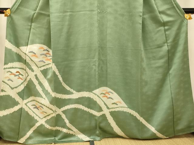平和屋着物■訪問着 絞り 刺繍 山重ね松文 金彩 正絹 逸品 AABF3151fw