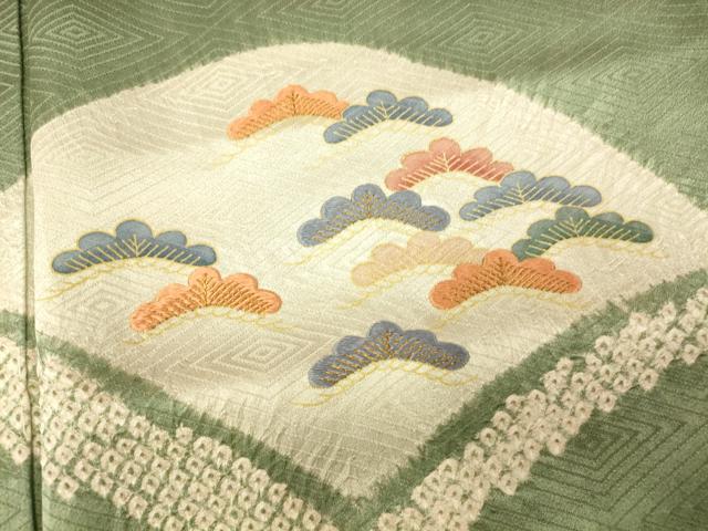 平和屋着物■訪問着 絞り 刺繍 山重ね松文 金彩 正絹 逸品 AABF3151fw
