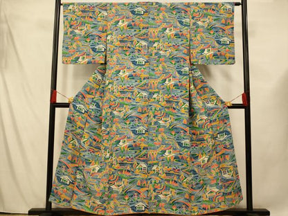 平和屋着物■上質な小紋 風景文 正絹 逸品 AABF3167fw