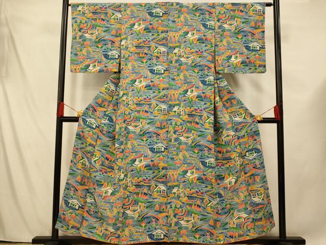 平和屋着物■上質な小紋 風景文 正絹 逸品 AABF3167fw
