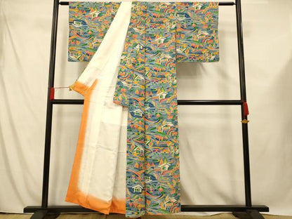 平和屋着物■上質な小紋 風景文 正絹 逸品 AABF3167fw