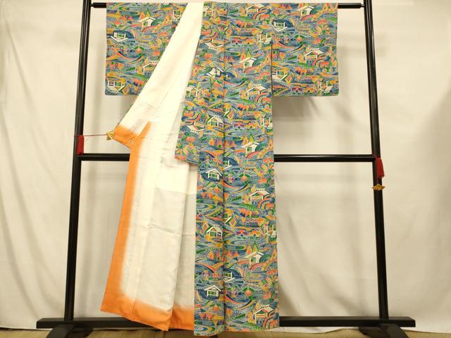 平和屋着物■上質な小紋 風景文 正絹 逸品 AABF3167fw