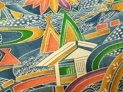平和屋着物■上質な小紋 風景文 正絹 逸品 AABF3167fw