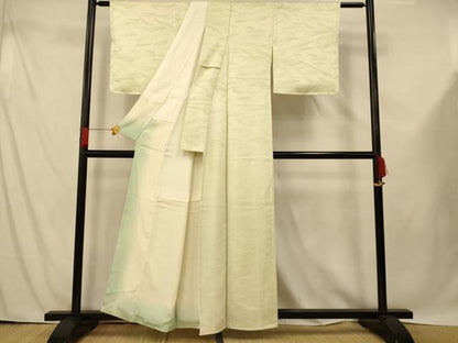 平和屋着物■上質な色無地 笹地紋 若芽色 正絹 逸品 AABF3168fw