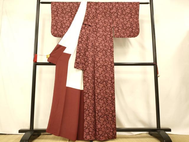 平和屋着物■上質な小紋 型染め 更紗花文 正絹 逸品 AABF3172fw