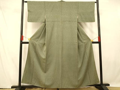 平和屋着物■上質な色無地 草葉地紋 老竹色 正絹 逸品 AABF3175fw