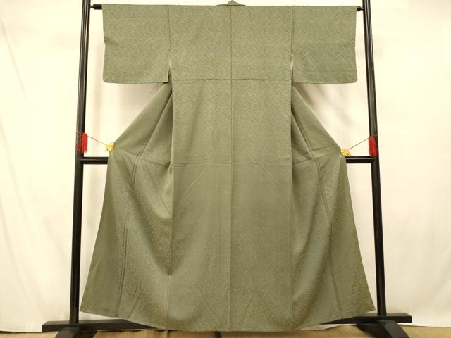 平和屋着物■上質な色無地 草葉地紋 老竹色 正絹 逸品 AABF3175fw