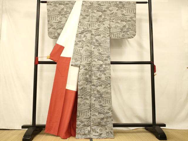 平和屋着物■上質な紬 風景文 正絹 逸品 AABF3180fw