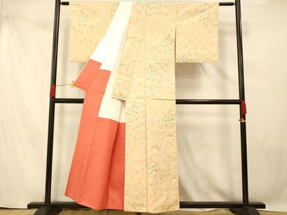平和屋着物■上質な紬　草花文　正絹　逸品　AABF3182fw