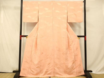 平和屋着物■上質な色無地 吉祥雲取り地紋 一斤染色 正絹 逸品 AABF3192fw