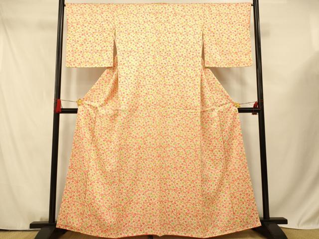 平和屋着物■上質な小紋 花唐草青海波文 正絹 逸品 AABF3198fw