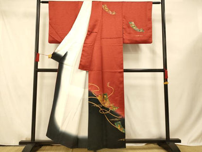 平和屋着物■訪問着 短冊草花文 暈し染め 金銀彩 正絹 逸品 AABF3202fw