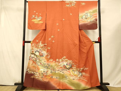 平和屋着物■訪問着 花鳥地紙吉祥文 暈し染め 金彩 正絹 逸品 AABF3207fw