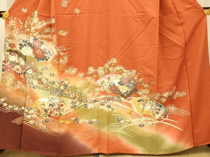 平和屋着物■訪問着 花鳥地紙吉祥文 暈し染め 金彩 正絹 逸品 AABF3207fw