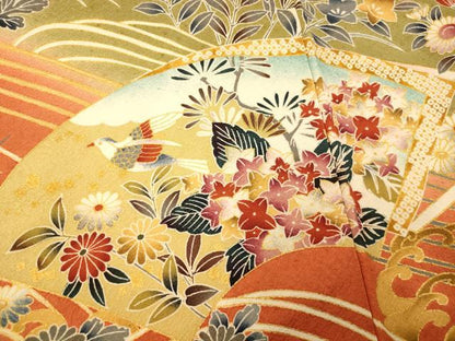 平和屋着物■訪問着 花鳥地紙吉祥文 暈し染め 金彩 正絹 逸品 AABF3207fw