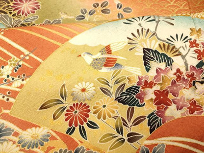 平和屋着物■訪問着 花鳥地紙吉祥文 暈し染め 金彩 正絹 逸品 AABF3207fw