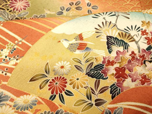 平和屋着物■訪問着 花鳥地紙吉祥文 暈し染め 金彩 正絹 逸品 AABF3207fw