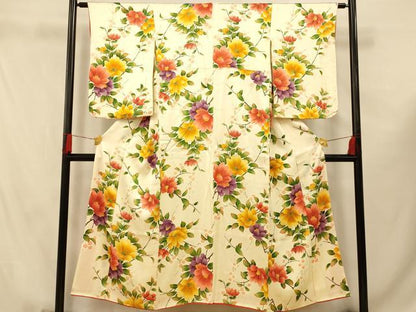 平和屋着物■上質な小紋 枝花文 金彩 正絹 逸品 AABF3208fw