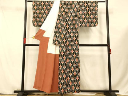 平和屋着物■上質な小紋 桐文 黒地 正絹 逸品 AABF3220fw
