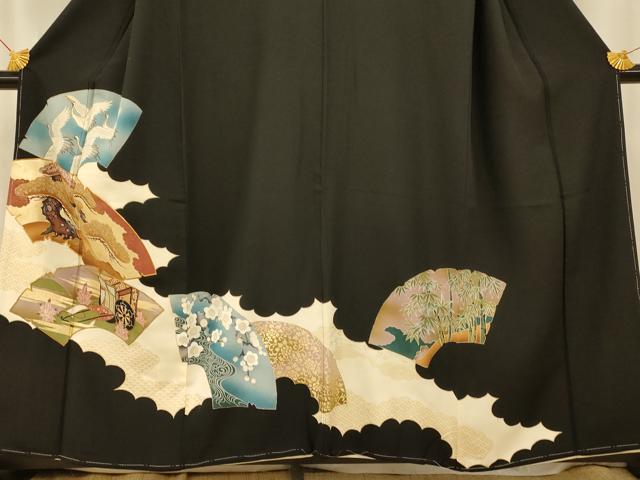 平和屋着物■豪華黒留袖 駒刺繍 地紙飛鶴御所車文 金彩 正絹 逸品 未使用 AABF3224fw