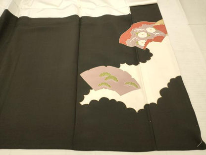 平和屋着物■豪華黒留袖 駒刺繍 地紙飛鶴御所車文 金彩 正絹 逸品 未使用 AABF3224fw