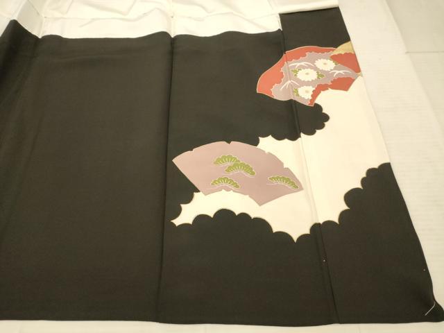 平和屋着物■豪華黒留袖 駒刺繍 地紙飛鶴御所車文 金彩 正絹 逸品 未使用 AABF3224fw