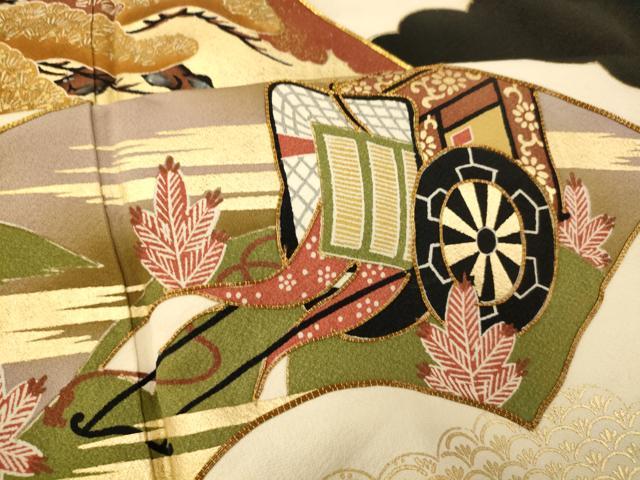 平和屋着物■豪華黒留袖 駒刺繍 地紙飛鶴御所車文 金彩 正絹 逸品 未使用 AABF3224fw