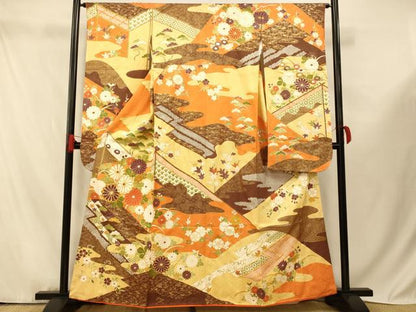平和屋着物■豪華振袖　駒刺繍　吉祥枝花文　金彩　正絹　逸品　AABF3234fw