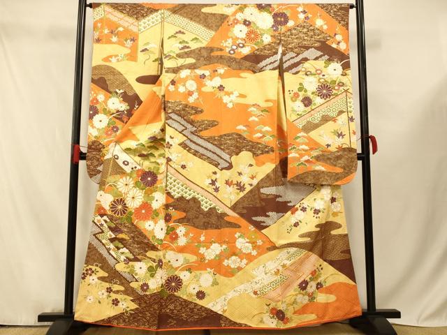 平和屋着物■豪華振袖　駒刺繍　吉祥枝花文　金彩　正絹　逸品　AABF3234fw