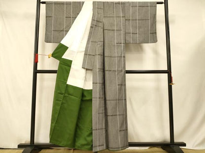 平和屋着物■上質な紬　格子　正絹　逸品　AABF3238fw