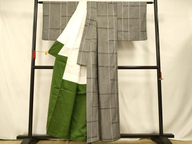 平和屋着物■上質な紬　格子　正絹　逸品　AABF3238fw