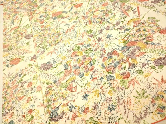 平和屋着物■上質な小紋 花鳥文 鬼しぼ縮緬 正絹 逸品 AABF3241fw