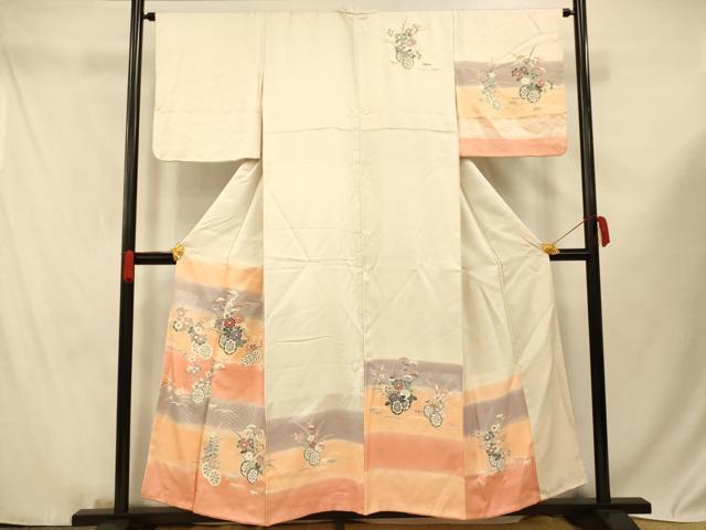 平和屋着物■訪問着 刺繍 花車文 暈し染め 銀彩 正絹 逸品 AABF3248fw