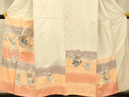 平和屋着物■訪問着 刺繍 花車文 暈し染め 銀彩 正絹 逸品 AABF3248fw