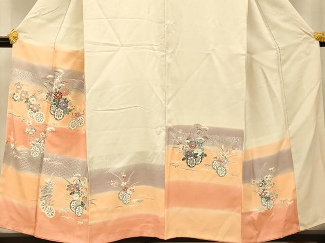 平和屋着物■訪問着 刺繍 花車文 暈し染め 銀彩 正絹 逸品 AABF3248fw